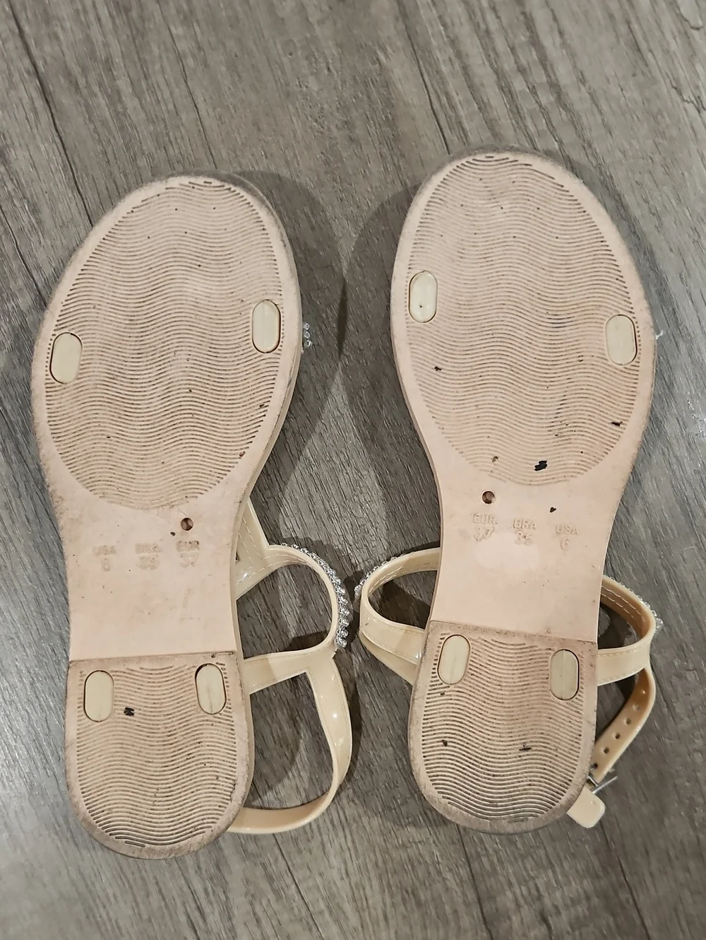 Beige Rhinestone T-Strap little girl's Sandals size 6
